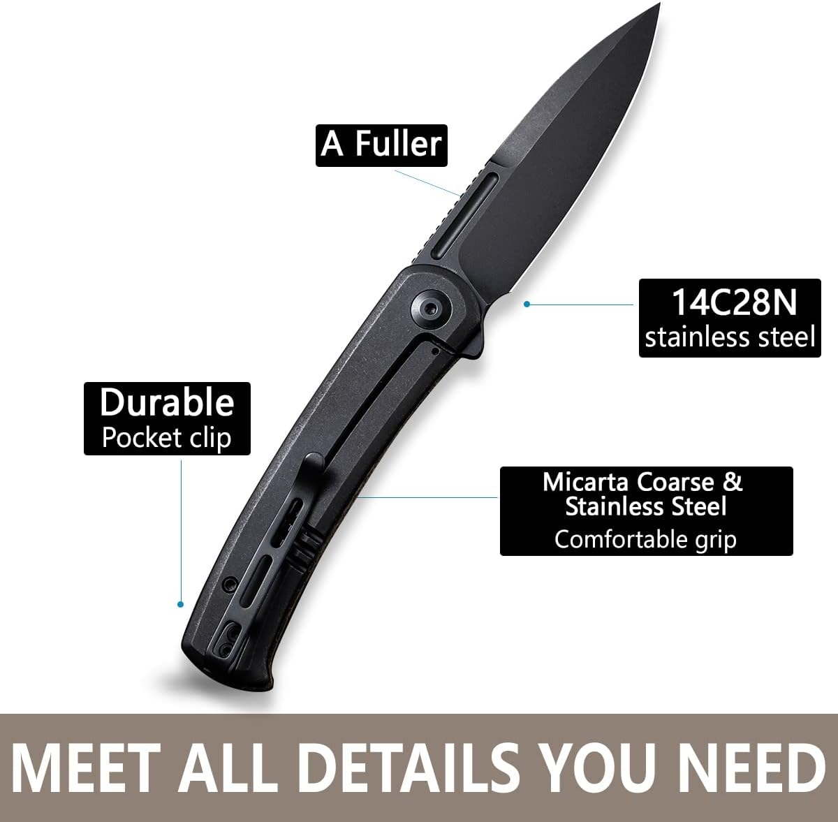 CIVIVI Cetos Folding Knife 14C28N Spear Point Blade
