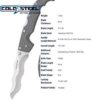 Cold Steel XL Voyager Kris Blade Folding Knife with Tri-Ad Lock