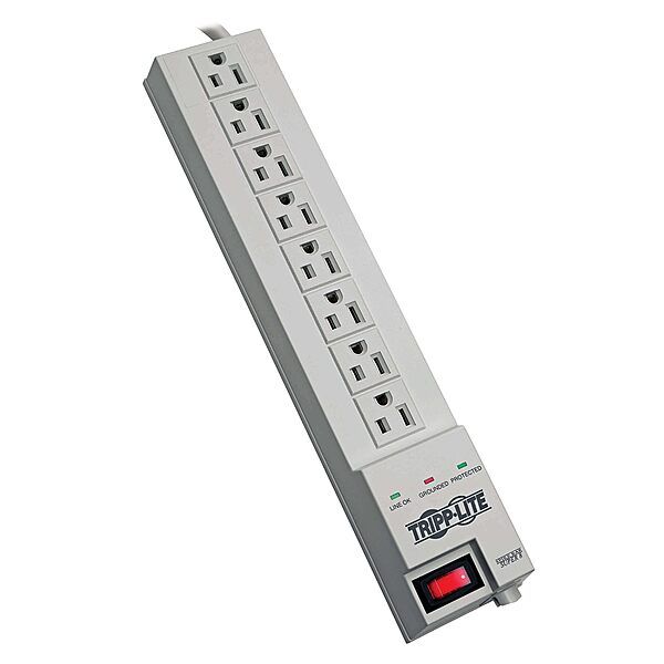 Tripp Lite 8 Outlet Surge Protector Power Strip, 8ft Cord, Right Angle Plug, $35,000 INSURANCE (SK6-6)