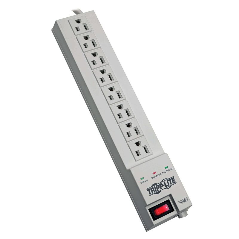 Tripp Lite 8 Outlet Surge Protector Power Strip, 8ft Cord, Right Angle Plug, $35,000 INSURANCE (SK6-6)