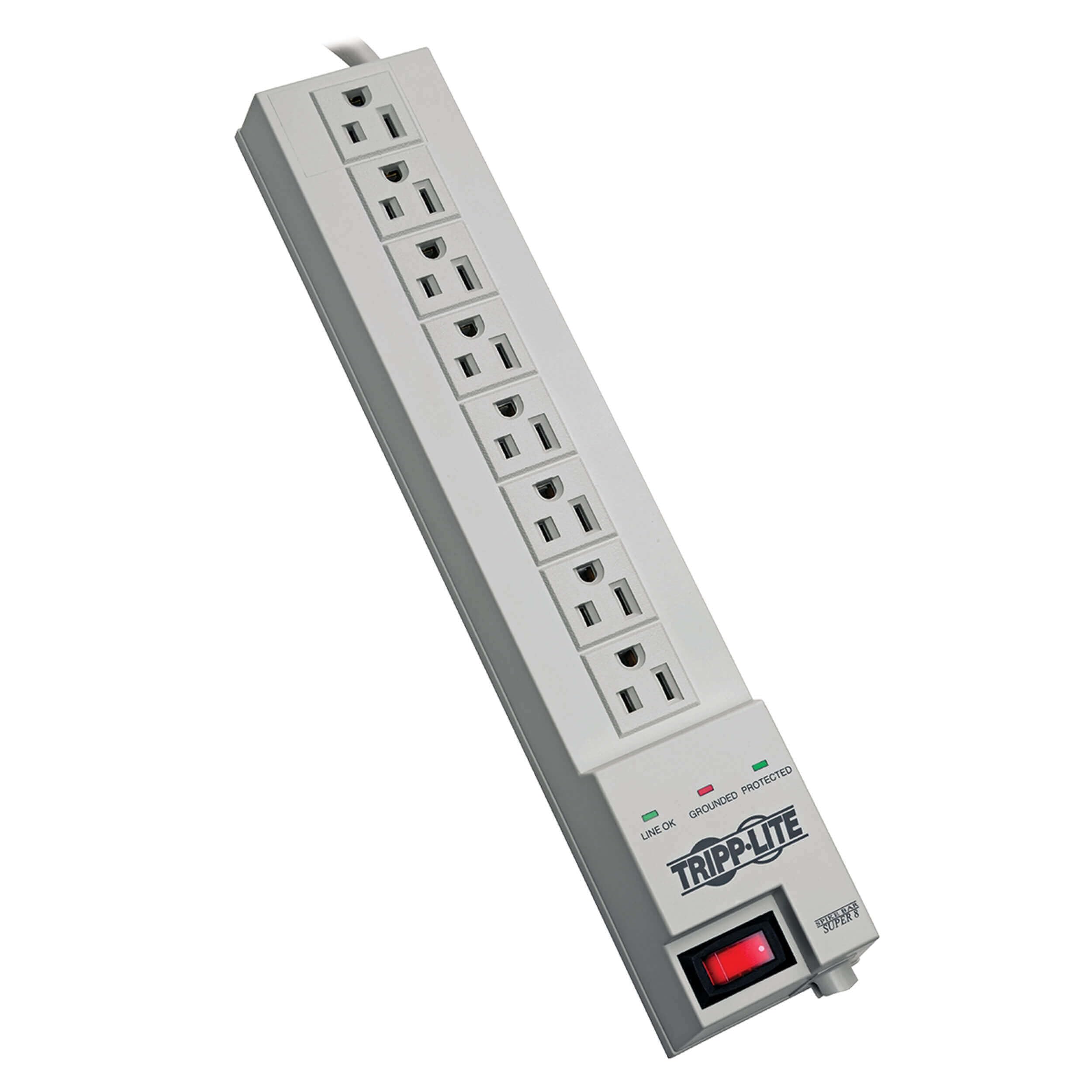 Tripp Lite 8 Outlet Surge Protector Power Strip, 8ft Cord, Right Angle Plug, $35,000 INSURANCE (SK6-6)