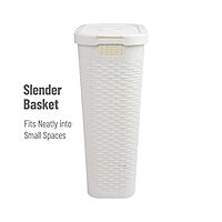 Mind Reader 40L Slim Laundry Hamper with Lid, Wicker-Style Plastic