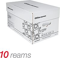 Office Depot Copy Paper, 10 Reams, White, Letter (8.5in x 11in), 5000 Sheets Per Case, 20 Lb, 92 Brightness