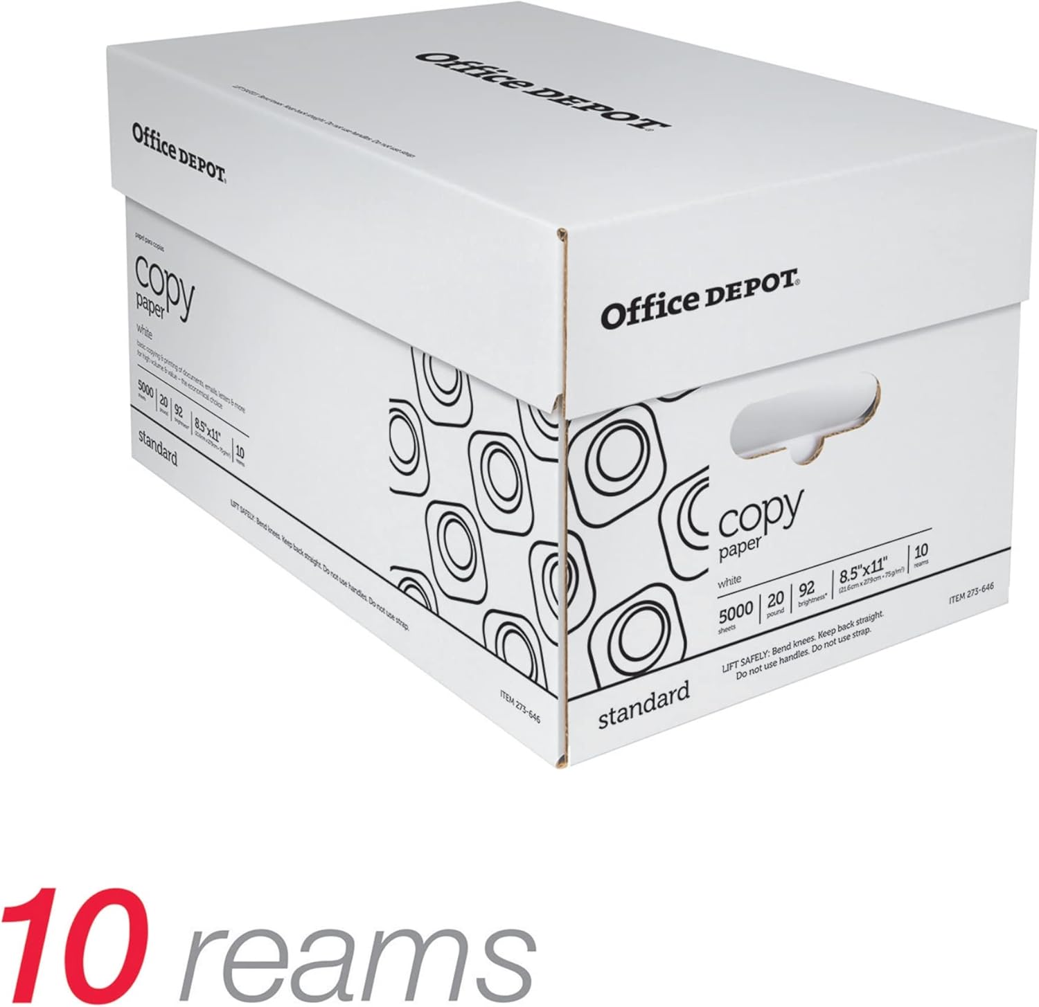 Office Depot Copy Paper, 10 Reams, White, Letter (8.5in x 11in), 5000 Sheets Per Case, 20 Lb, 92 Brightness