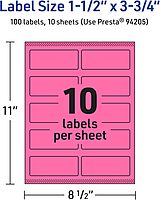 Avery Printable Rectangle Labels, Sure Feed Technology, 1-1/2" x 3-3/4", Bright Pink