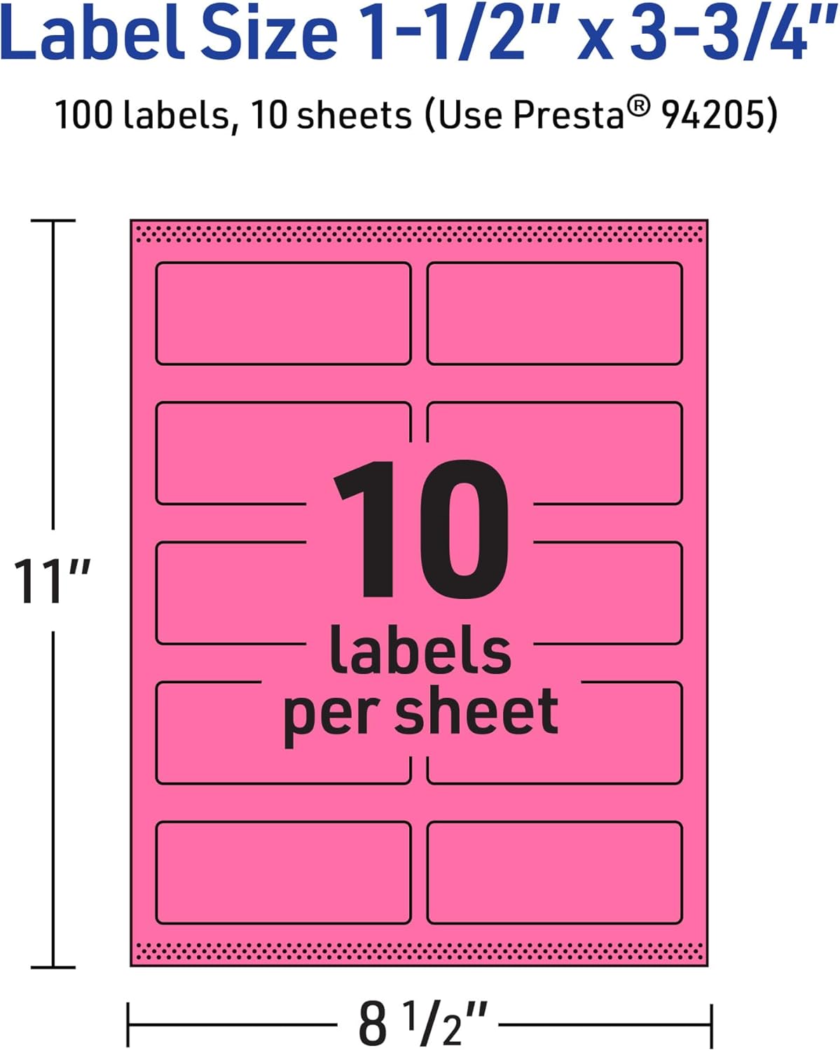 Avery Printable Rectangle Labels, Sure Feed Technology, 1-1/2" x 3-3/4", Bright Pink