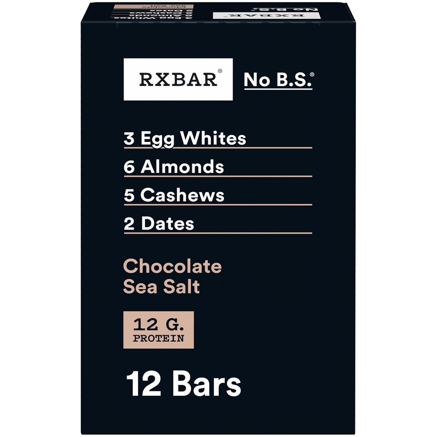 RXBAR Protein Bars, Protein Snack, Snack Bars, Chocolate Sea Salt, 22oz Box (12 Bars) Chocolate Sea Salt 1.83 Ounce (Pack of