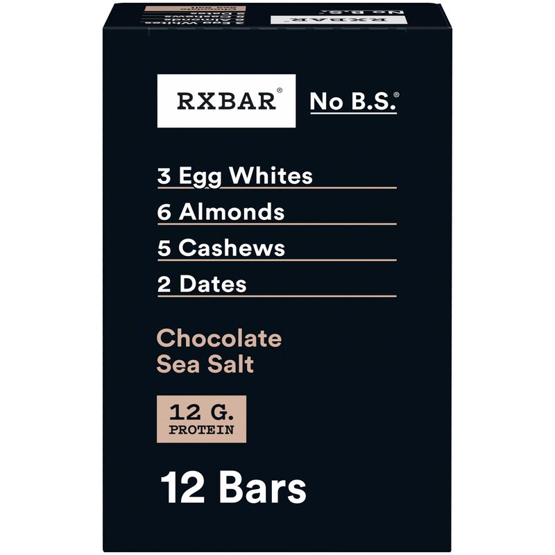 RXBAR Protein Bars, Protein Snack, Snack Bars, Chocolate Sea Salt, 22oz Box (12 Bars) Chocolate Sea Salt 1.83 Ounce (Pack of