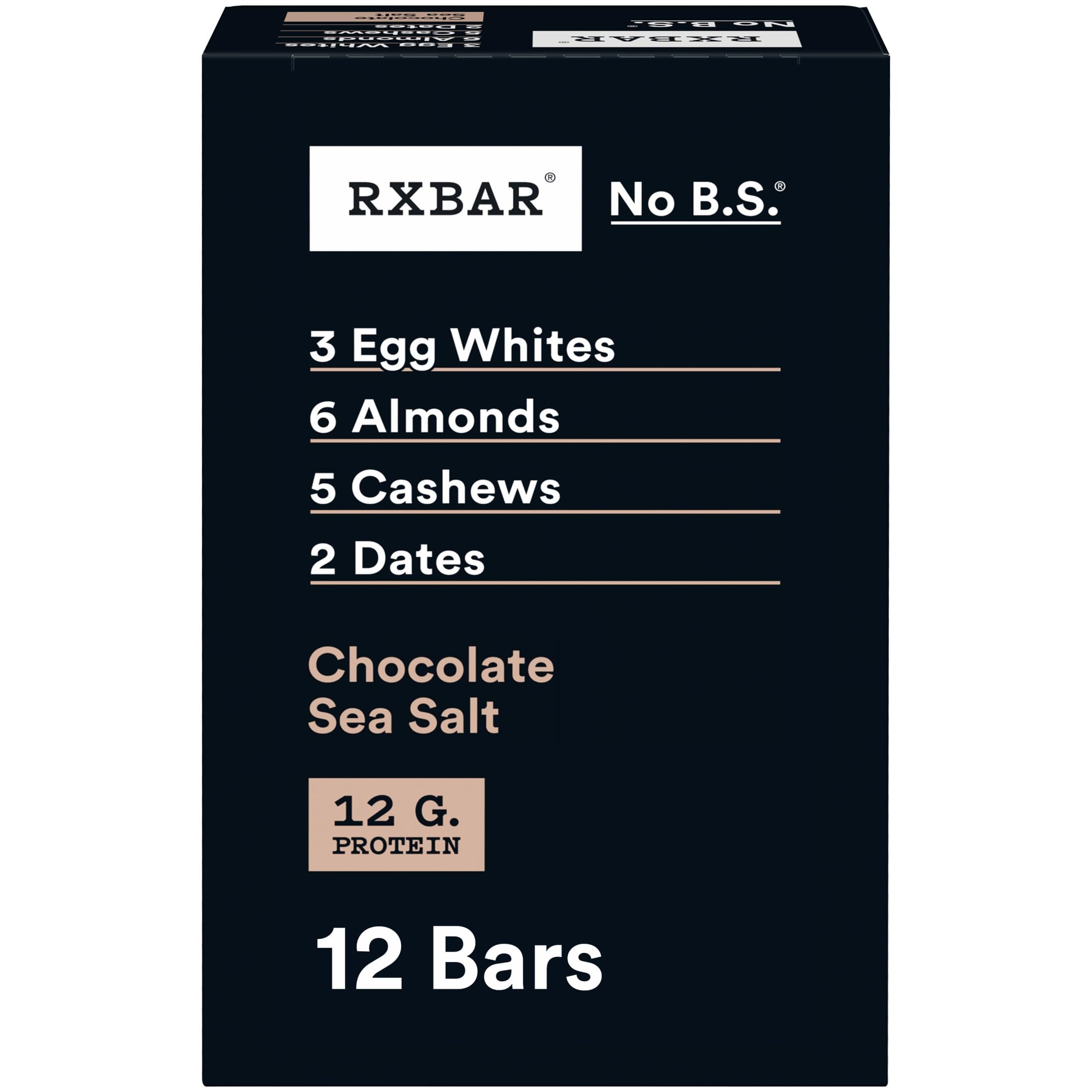 RXBAR Protein Bars, Protein Snack, Snack Bars, Chocolate Sea Salt, 22oz Box (12 Bars) Chocolate Sea Salt 1.83 Ounce (Pack of
