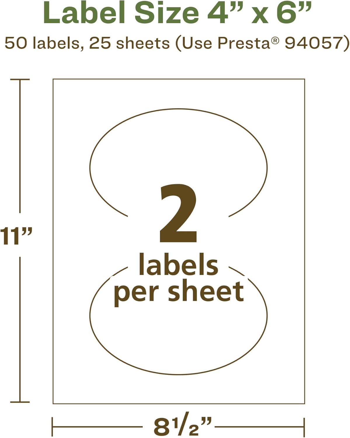 AVERY EcoFriendly Matte White Recycled Oval Labels, 4" x 6", Print-to-The-Edge, Permanent Adhesive, Laser/Inkjet Printable