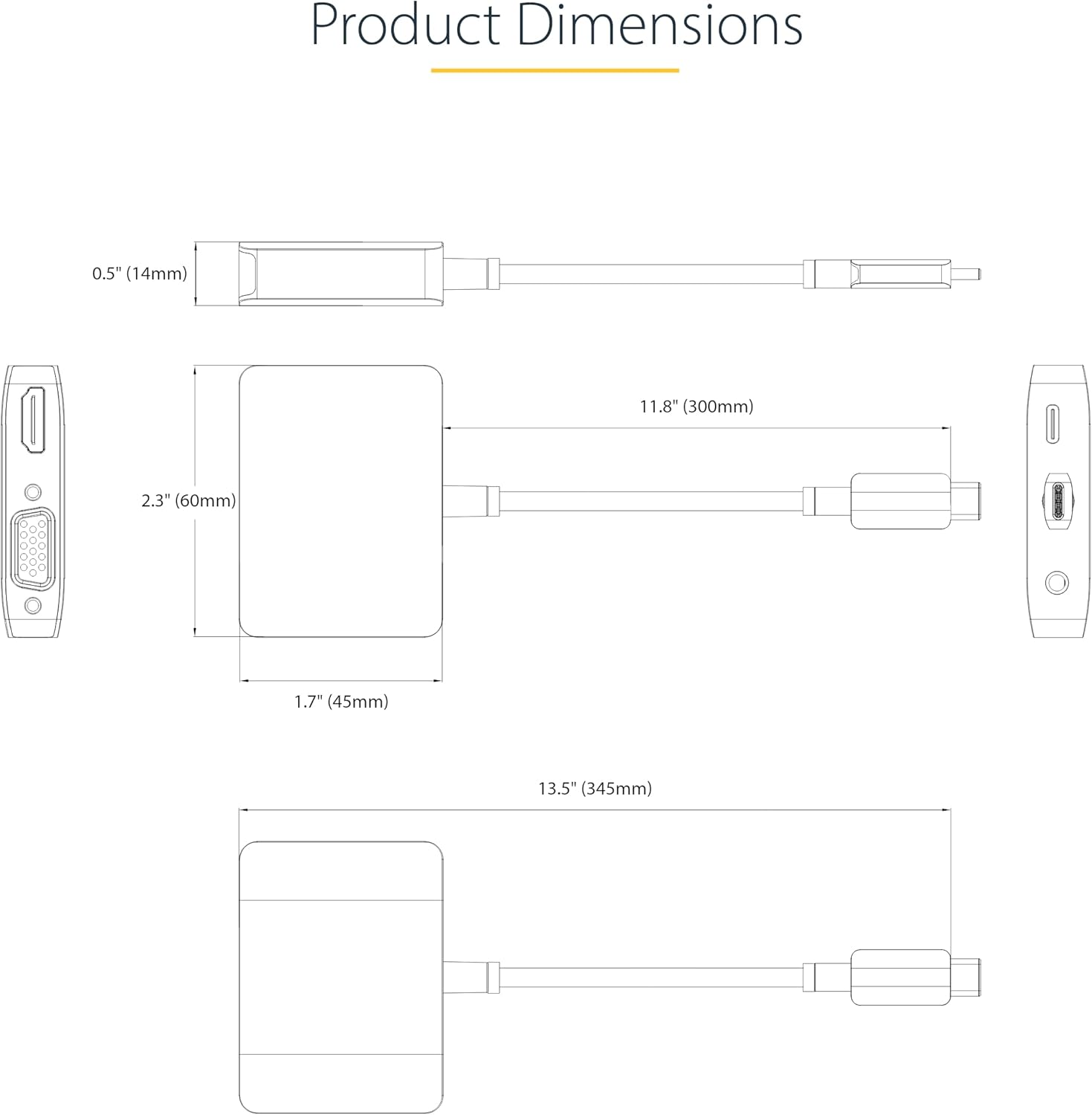 StarTech.com USB C Video Adapter, USB C to HDMI VGA Multiport Adapter w/ 3.5mm Audio Output, 4K 60Hz HDR, 100W PD 3.0