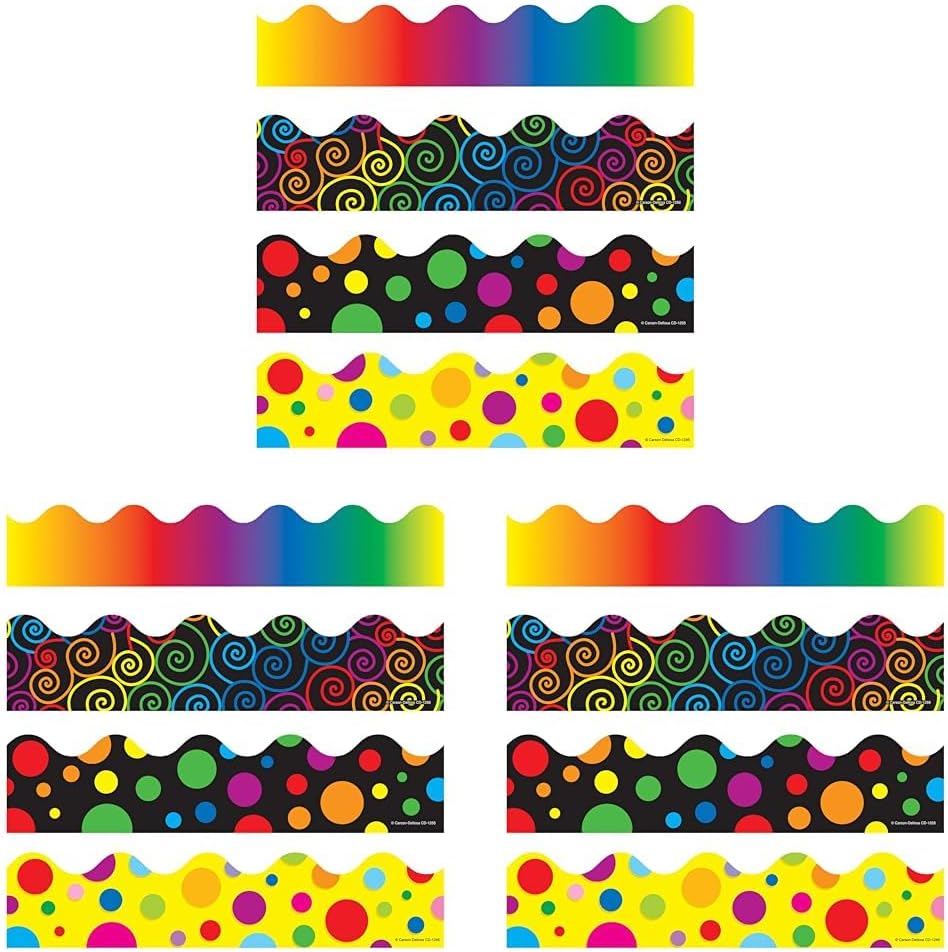Carson-Dellosa Scalloped Borders Variety Set - IV, 2-1/4 in X 3 ft, Set of 4 (Pack of 3) 13/32 in (Pack of 3)