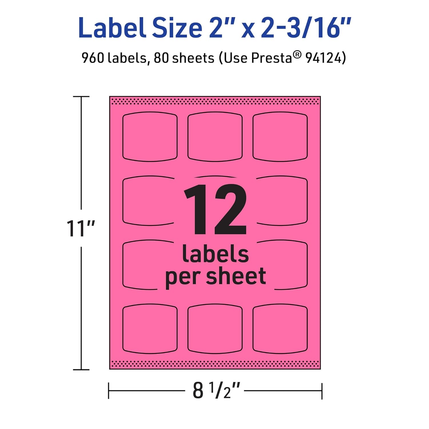 Avery Printable Arched Square Labels with Sure Feed Technology, 2" x 2-3/16", Bright Pink, Print-to-The-Edge, Laser/Inkjet