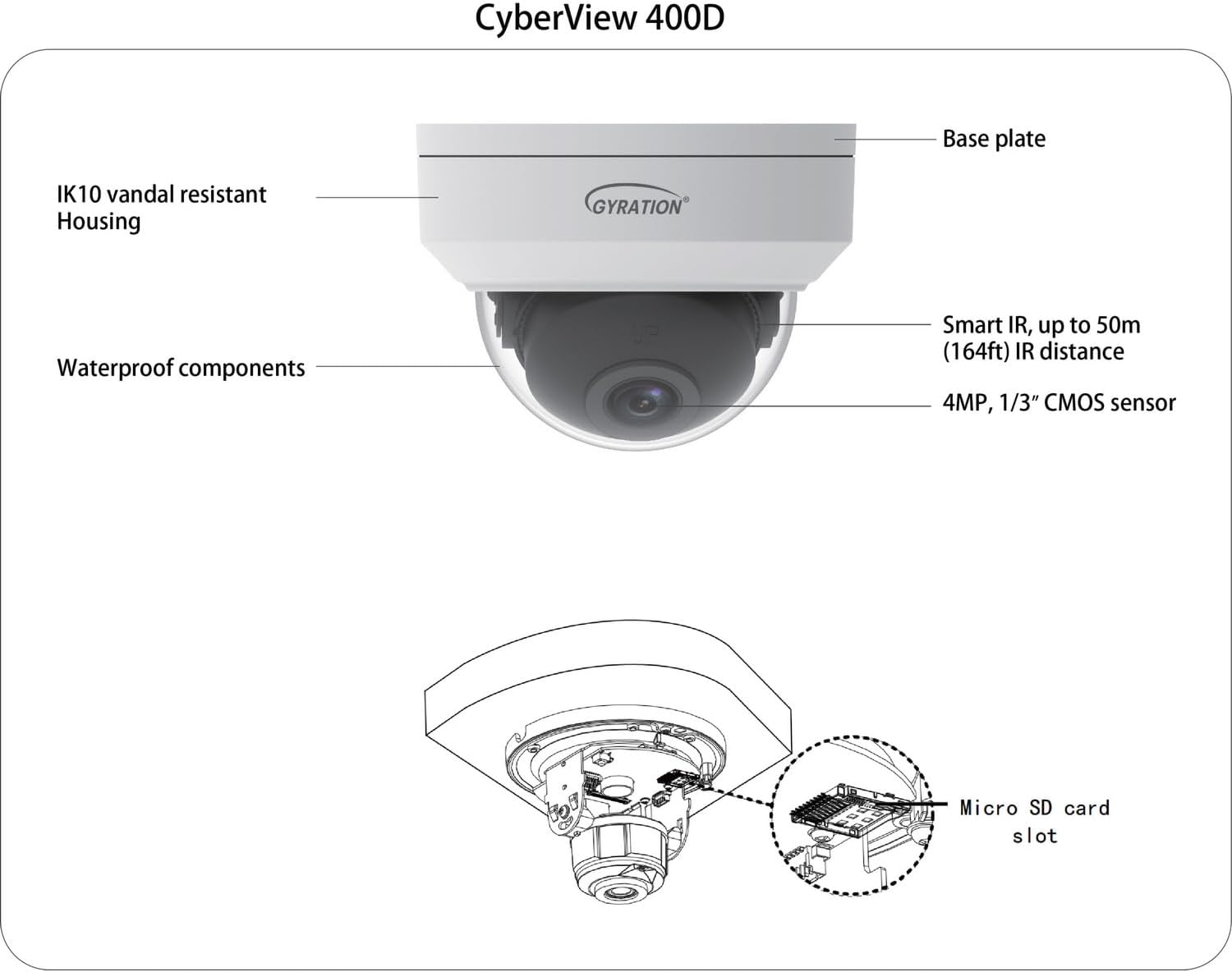 4MP Outdoor IR Fixed Dome Camera with 120dB WDR Starlight Technology IP67 Waterproof PoE Power Built-in Microphone and 256GB