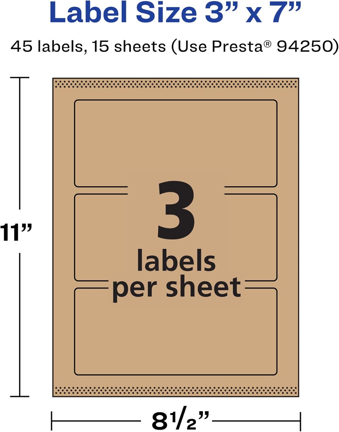 Avery Kraft Brown Rectangle Labels, Sure Feed Technology, 3" x 7", Print-to-The-Edge, Laser/Inkjet Printable