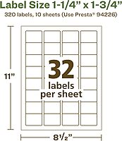 Avery EcoFriendly Matte White Recycled Rectangle Labels, 1.25" x 1.75", Matte White Labels, Permanent Adhesive, Laser/Inkjet Printable, 320 Total 320 labels