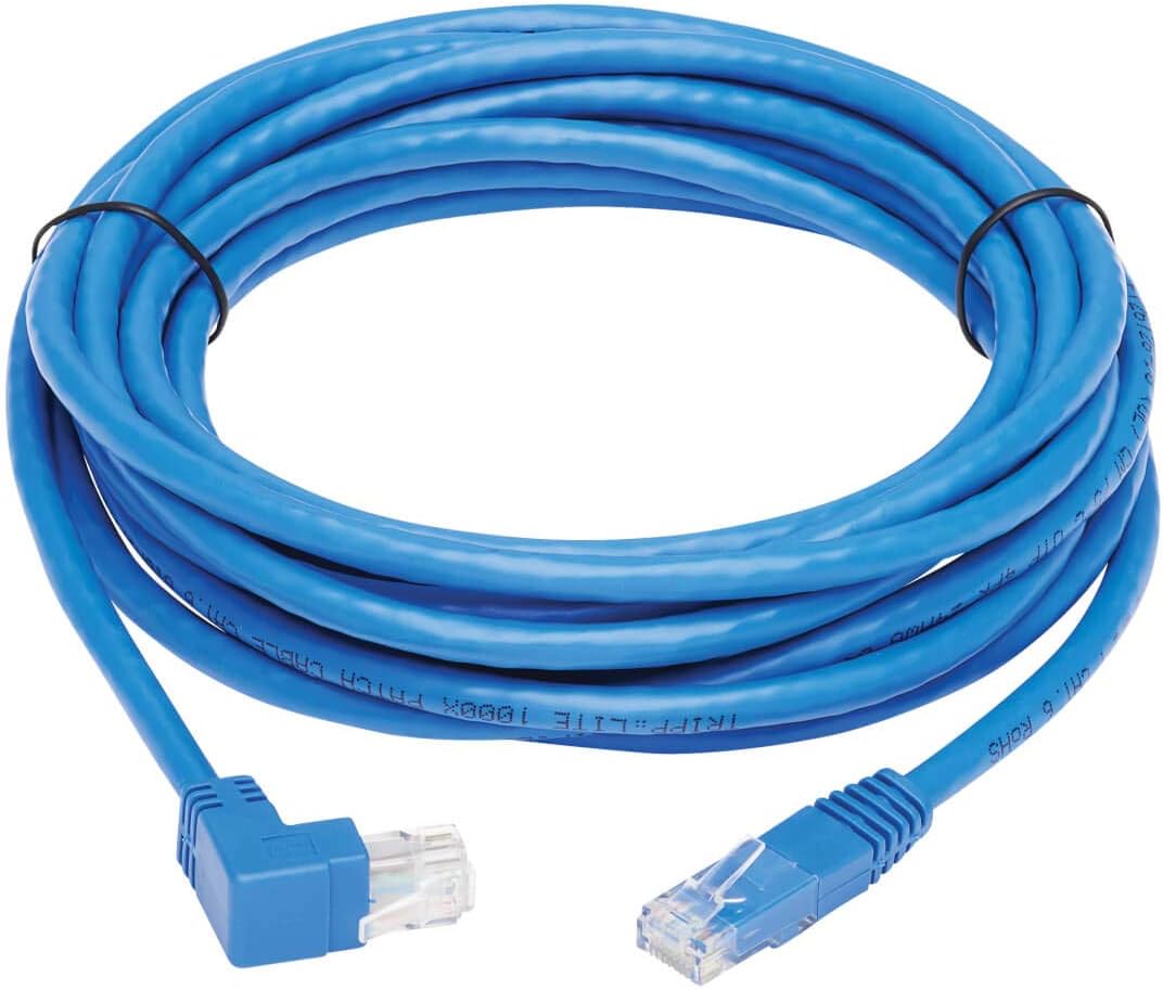 Tripp Lite Up Angle Cat6 Ethernet Cable, Gigabit Molded UTP Network Patch Cable, Blue, 15 ft. (N204-015-BL-UP)