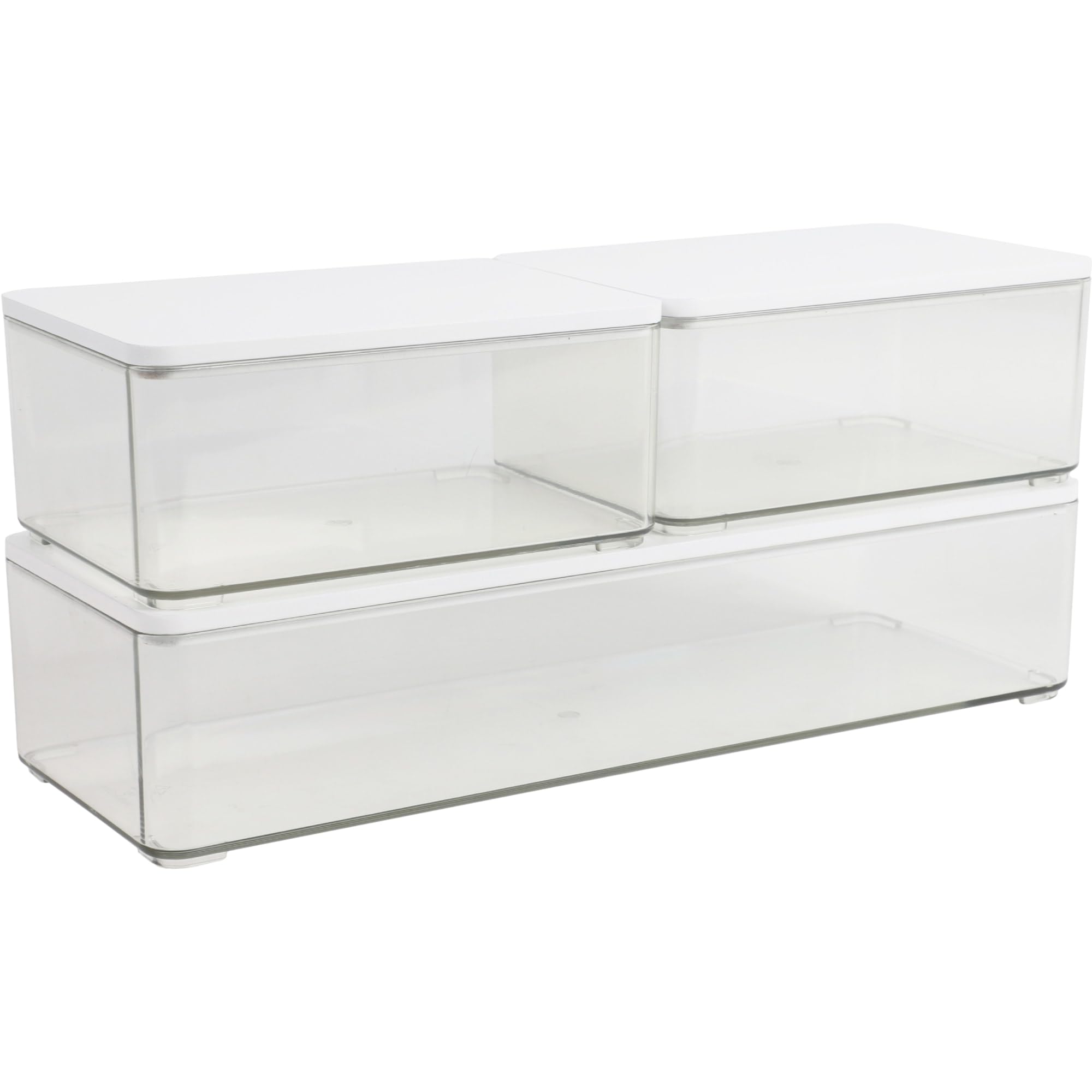 Martha Stewart Grady Stackable Plastic Storage Boxes with Lids, Set of 3