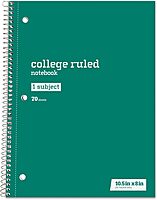Just Basics® Wirebound Notebook, 8" x 10-1/2", College Ruled, 70 Sheets, Assorted Colors, Pack of 6