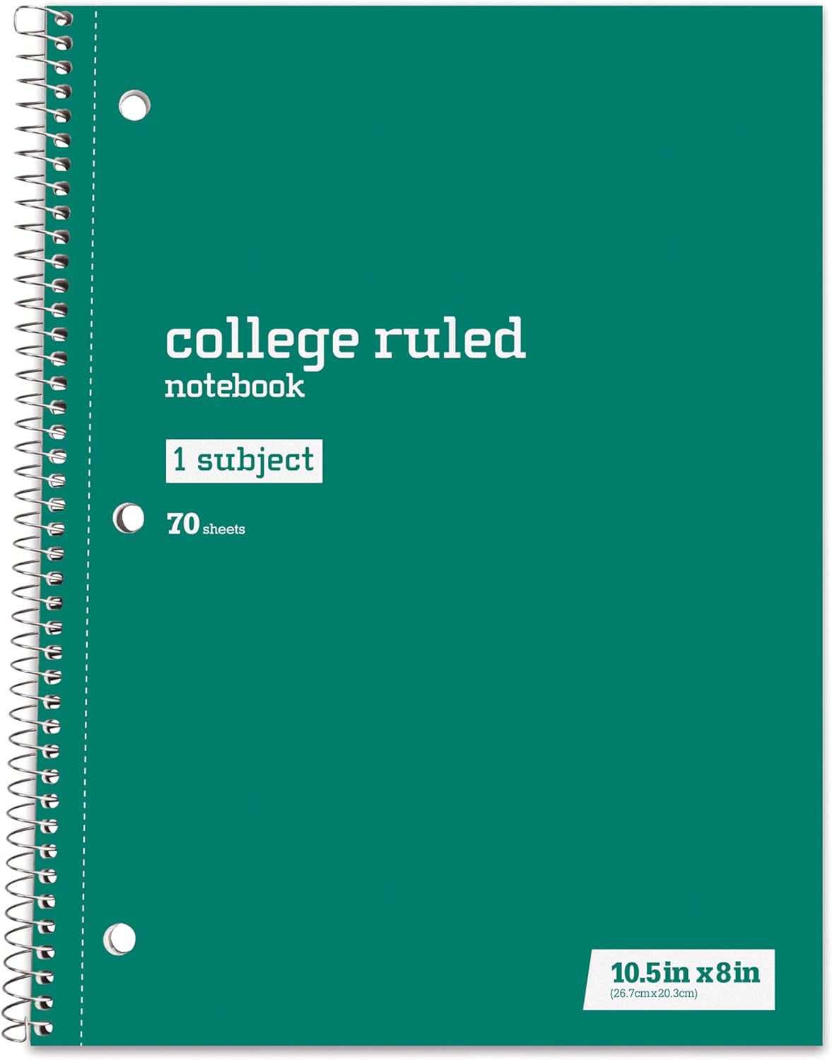 Just Basics® Spiral Notebook, 7 1/2" x 10 1/2", College Ruled, 140 Pages (70 Sheets), Green