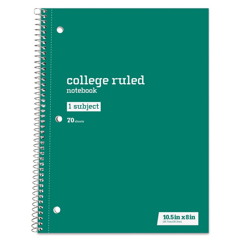 Just Basics® Spiral Notebook, 7 1/2" x 10 1/2", College Ruled, 140 Pages (70 Sheets), Green