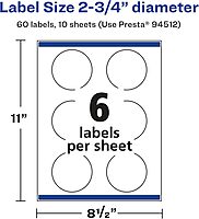 AVERY Glossy White Round Labels, Sure Feed Technology, 2.75" Diameter, Print-to-The-Edge, Permanent Adhesive, Laser/Inkjet Printable