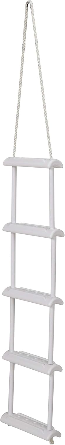 Attwood 11865-4 Rope Ladder, 5-Step, 11 ¾-Inch-Wide Blow-Molded Steps, 5 Feet Long, Non-Slip Step Surfaces, Nylon Rope