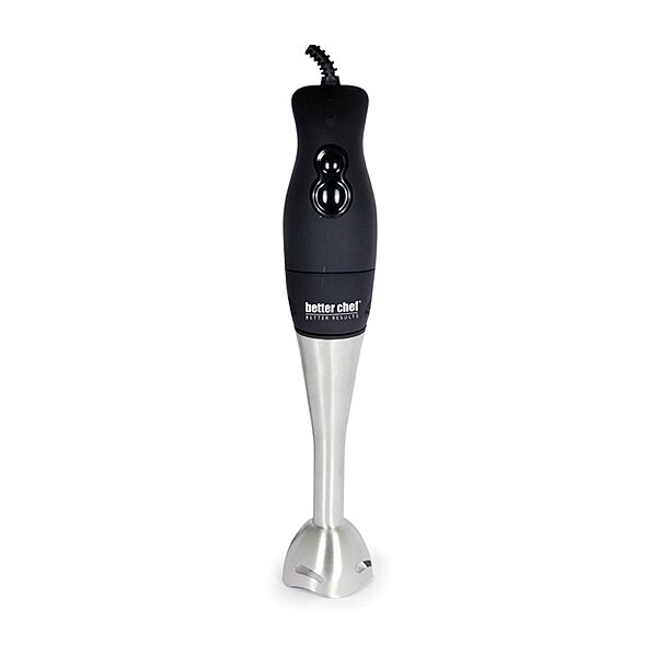 Better Chef Immersion Blender with Whisk Attachment | 2-Speed 200-Watt Motor | Stainless Blending & Whisk Attachment | Rubberized Grip | Measuring Cup (Black)