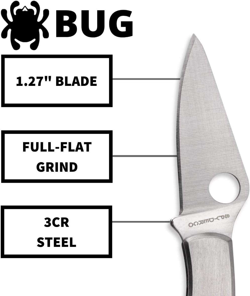 Spyderco Bug Non-Locking Knife with 1.27" 3CR Steel Blade and Durable Stainless Steel Handle - PlainEdge - C133P