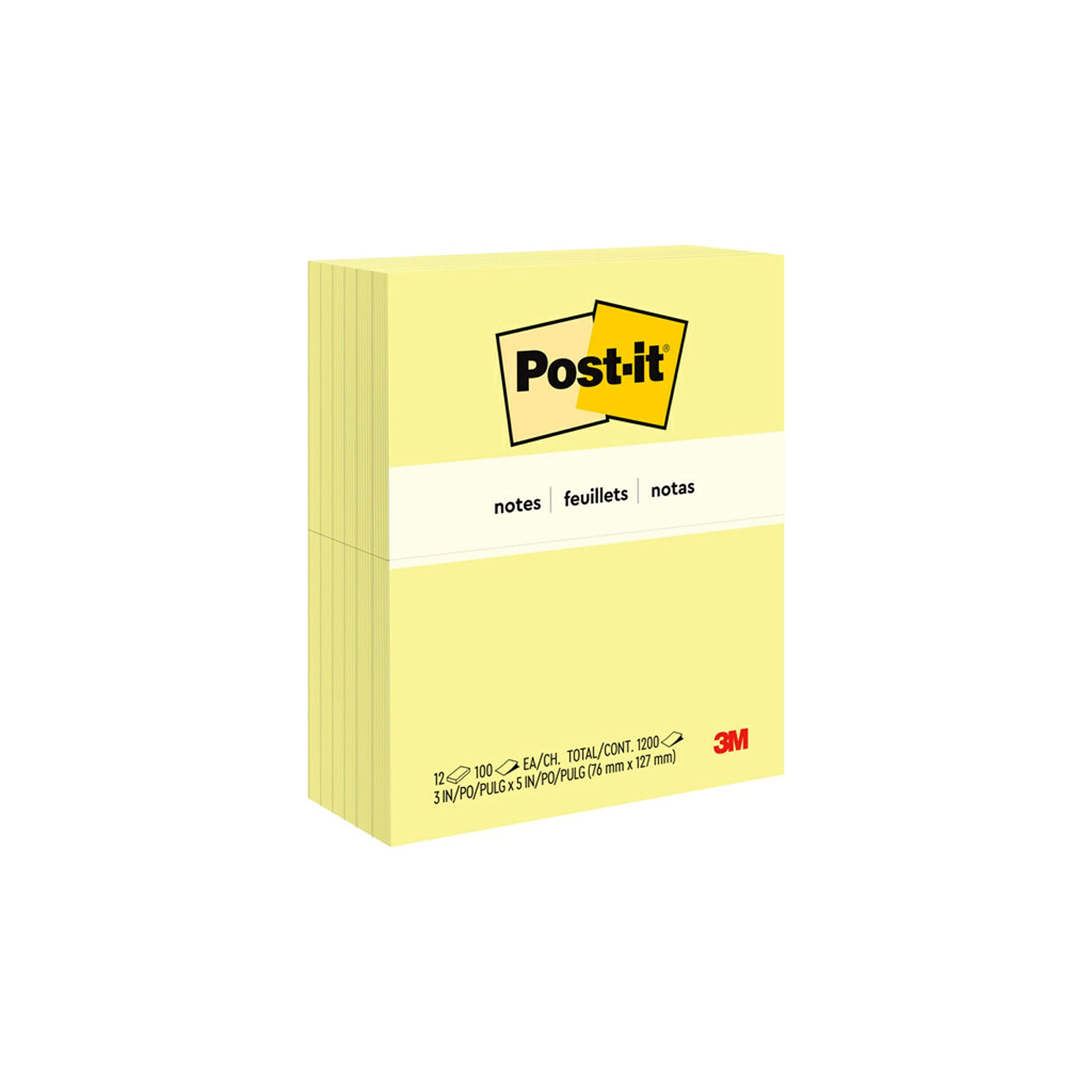 Post-it Notes, 3 in x 5 in, 12 Sticky Notes Pads, 100 Sheets per Pad, Canary Yellow, The Original Post-it Note
