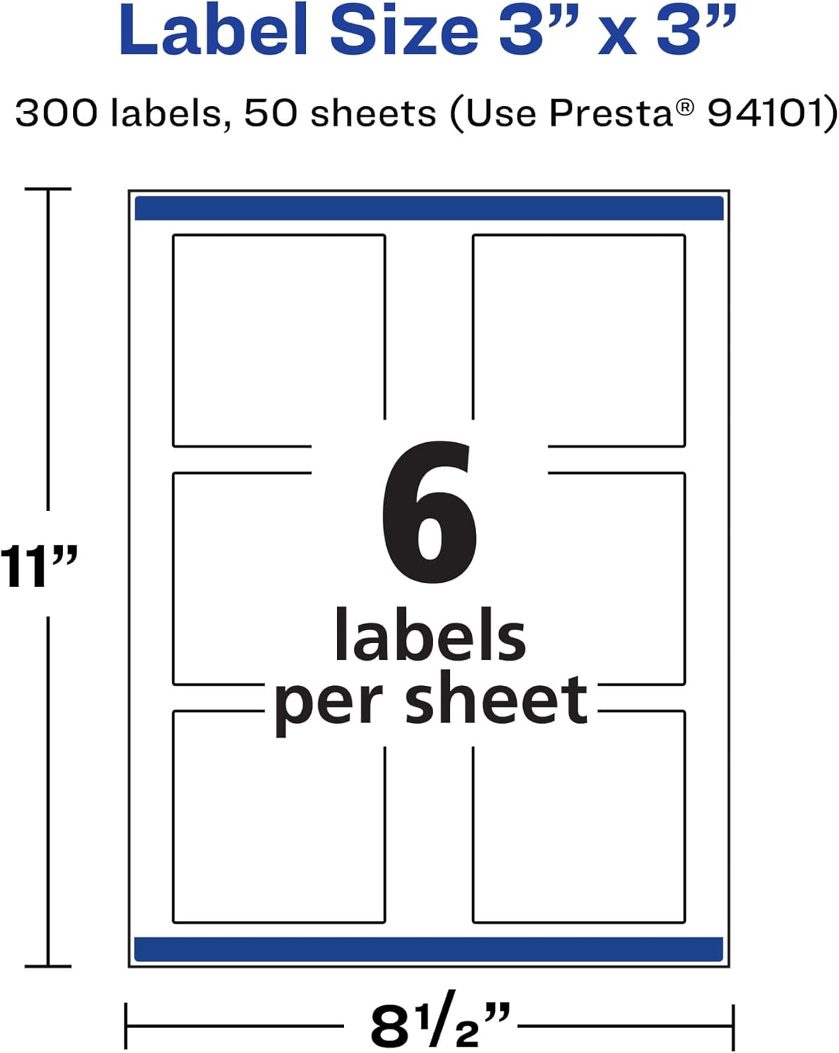 Avery Matte White Square Labels, Sure Feed Technology, 3" x 3", Printable