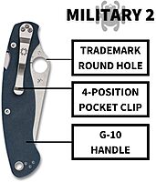 Spyderco Military 2 Folding Pocket Knife with 4 Inch CPM SPY27 Steel Blade and G-10 Handle - Everyday Carry - PlainEdge - C36GPCBL2