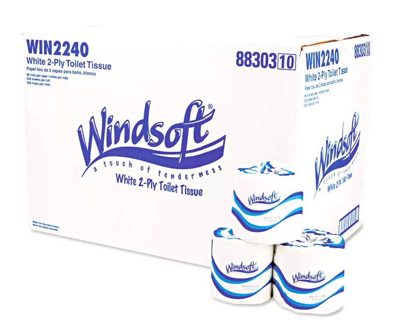 Windsoft WIN2240B 2-Ply Septic Safe Individually Wrapped Rolls Bath Tissue - White (96 Rolls/Carton)