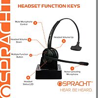 Spracht HS-2050 Single Ear Wireless Bluetooth Headset with Base Station | Noise Cancelling Headphones with Microphone for Pc