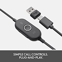 Logitech Zone Wired Headset, Certified for Microsoft Teams with advanced noise-canceling mic technology for open office environments, USB-C with USB-A adapter, Graphite