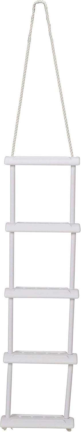 Attwood 11865-4 Rope Ladder, 5-Step, 11 ¾-Inch-Wide Blow-Molded Steps, 5 Feet Long, Non-Slip Step Surfaces, Nylon Rope