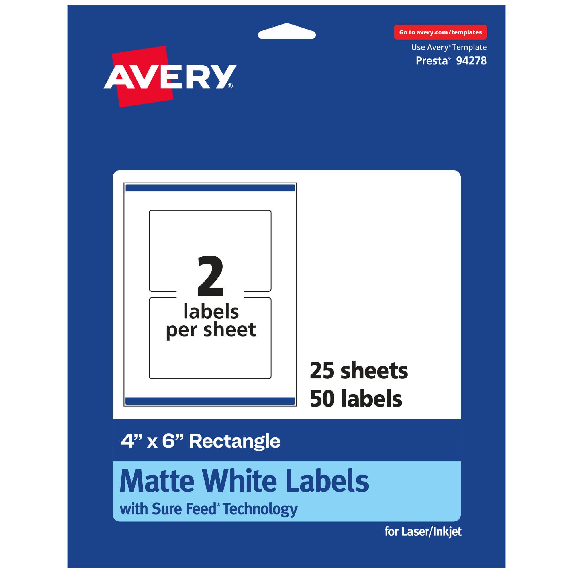 Avery Matte White Rectangle Labels, Sure Feed Technology, 4" x 6", Print-to-The-Edge, Permanent Adhesive