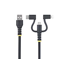 StarTech.com 3ft (1m) Rugged USB Multi Charging Cable, USB to Lightning/Micro-USB/Type-C, Apple MFi, 3-in-1 USB Charger Cord