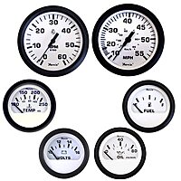 Faria Beede Instruments Faria KT9798 Euro Tachometer Speedometer Volt Inboard Set - White
