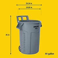 Rubbermaid Commercial Products Vented Wheeled BRUTE Trash Container, 44 Gal Gray, for Landscapers/Construction Sites/Restaurants/Back of House/Offices/Warehouses/Commercial Environments 44 Gallon