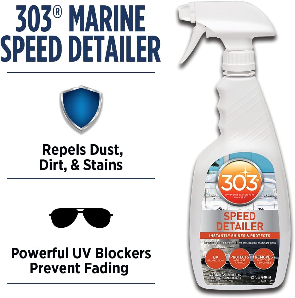 303 Products Marine Speed Detailer - Instantly Shines And Protects - UV Protection - Protects Against Fading - Removes Dust