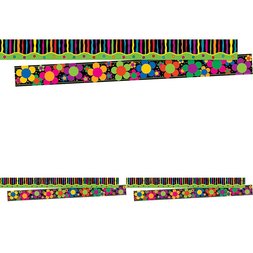 Barker Creek Straight-Edge Borders, 3in x 35in, Neon Stripe, Pack Of 12