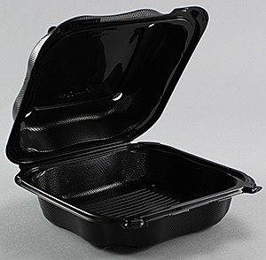 Genpak Clover Black Large Hinged Container 9.23" x 9.65" x 2.88" 2 / 75 cs