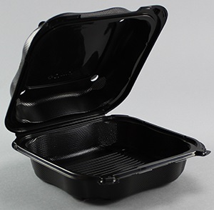 Genpak Clover Black Large Hinged Container 9.23" x 9.65" x 2.88" 2 / 75 cs