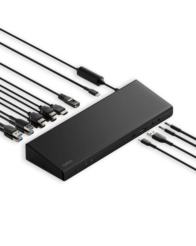 Belkin 15-in-1 Universal Triple Display DisplayLink Docking Station Hub w/ 3 HDMI Ports, 2 DisplayPorts for Triple 4K Display w/ 85W PD, Gigabit Ethernet, 3.5mm Mic/Speaker, 1 USB-C, & 5 USB-A Ports