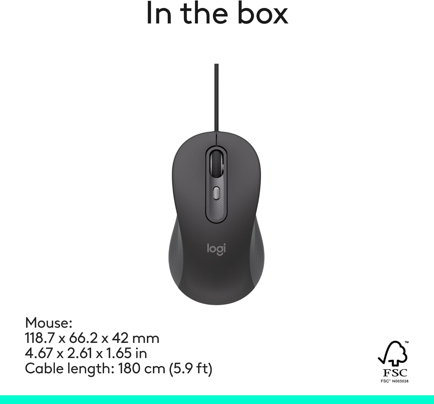 Logitech Signature Wired M520 L for Business, Optical Wired Mouse, USB-C Plug-and-Play