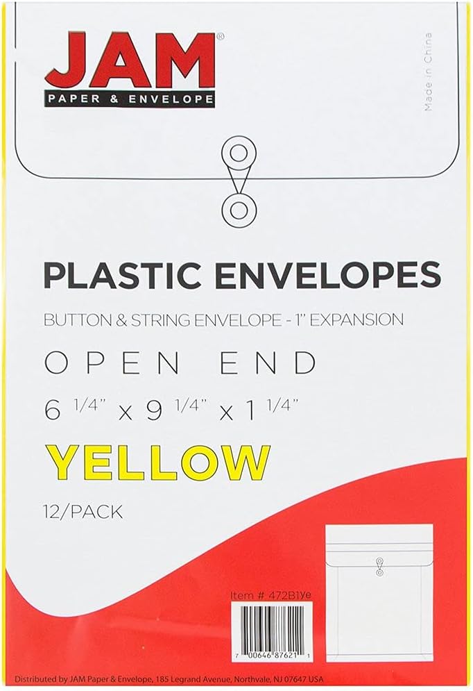 JAM PAPER Open-End Plastic Envelopes, Button & String
