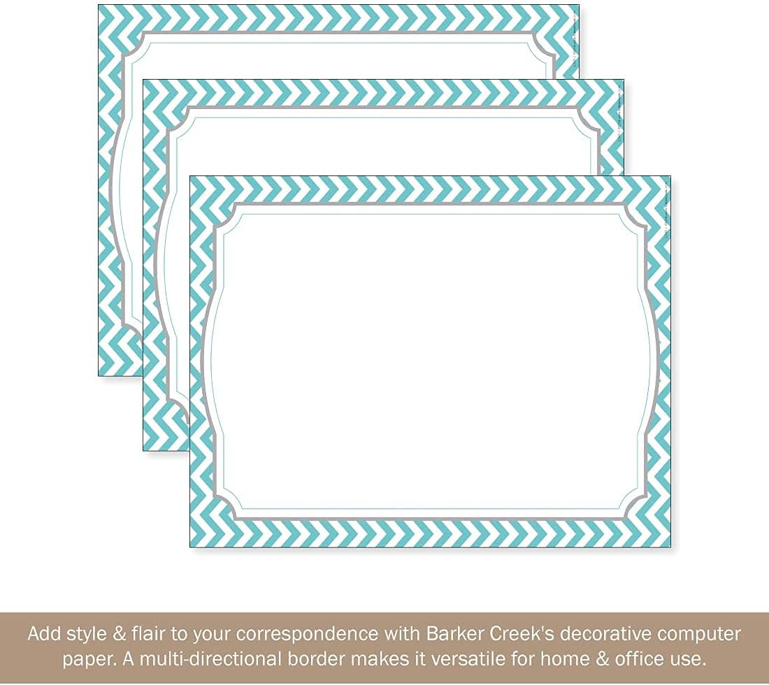 Barker Creek Turquoise Chevron Computer Paper, 8-1/2 x 11 Inches, 50 Sheets