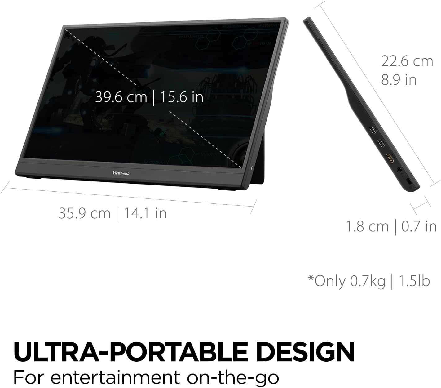 VIEWSONIC Portable 1080p IPS Monitor with 60W USB-C and Mini HDMI