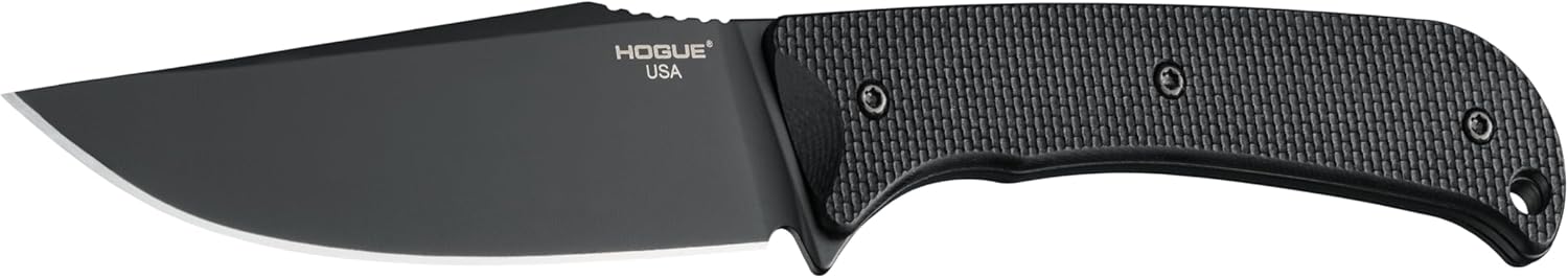 Hogue Extrak XL Fixed Blade Knife 3.9" CPM-M4 Black Cerakote Clip Point, Black G10 Handles, Nylon Blade Guard - 35854